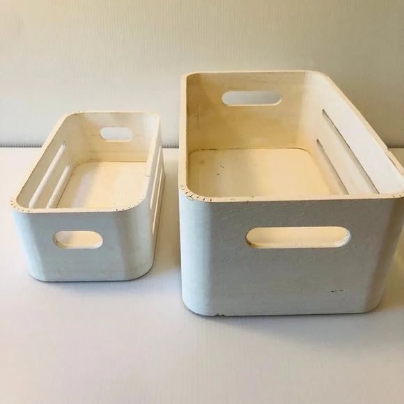 Hobby Lobby White Wash Wooden Crate Storage Bins Beachy Coastal Decor - Picture 2 of 5